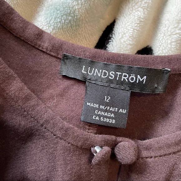Lundström Brown Cotton Rayon Long Sleeve Top Blouse 12 Made in Canada - Picture 6 of 6
